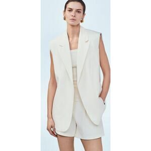 NWT Mayson The Label Chic Sleeveless Wrap Long Vest Blazer Ivory Size 4
